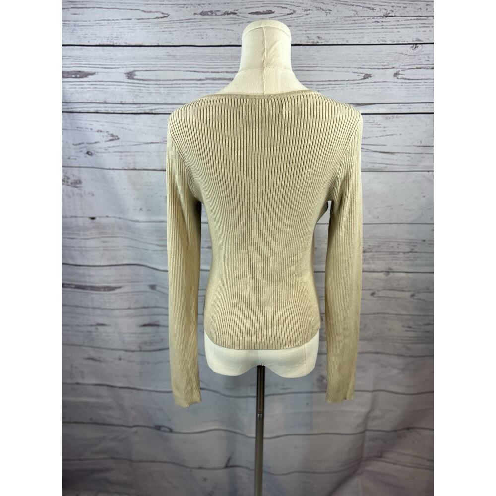 Abercrombie & Fitch Ribbed Knit Sweater L Beige Fitted Long Sleeve Soft Stretch - Picture 4 of 7